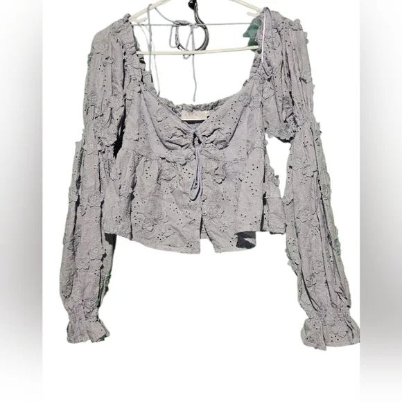 Astr Light Blue Eyelet Blouse Size Small EUC - Picture 2 of 4